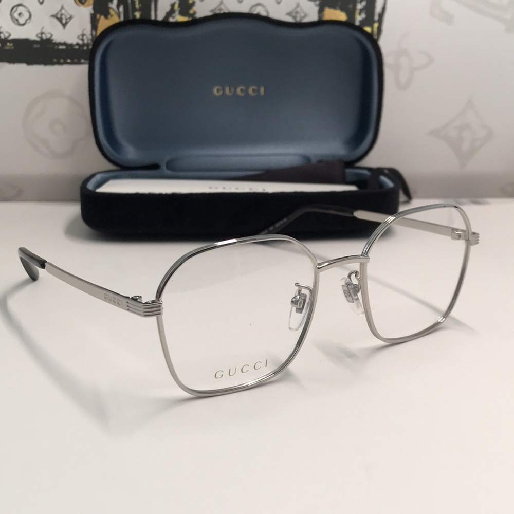 New Authentic Gucci GG0946OA 001 Eyeglasses — Silver Metal Square
